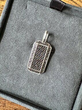 David Yurman Octagonal Dog Tag Pendant w/ Pavé Black Diamonds - 27mm